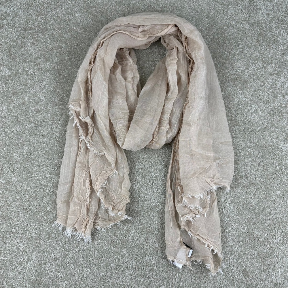 Nordstrom Silk Modal Scarf Tan Beige Crinkle Raw Edge Lightweight Wrap Boho OS